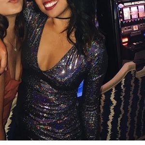 Petite Iridescent Sparkle Glitter Mini Dress